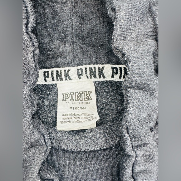 PINK Victoria’s Secret Hoodie Women’s M Gray Colorblock Pullover Sweatshirt - Picture 7 of 8